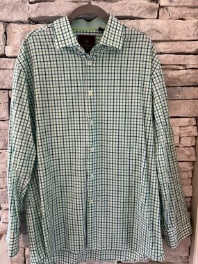 Patterned Green and White Windowpane Button-Down Shirt by Cutter & Buck